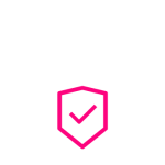 Outline of three people with a pink shield featuring a checkmark in front, representing group security or protected users—showcasing the focus on safety at Memcyco at RSA Conference 2025.